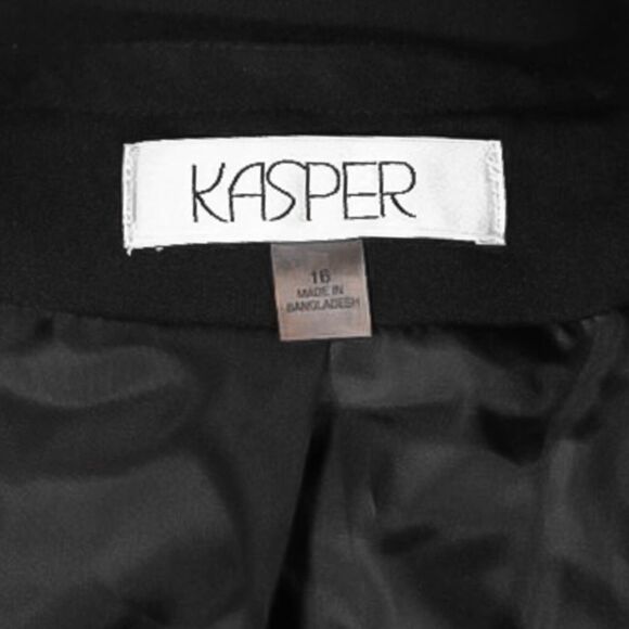 Kasper Womens Jacket Black White Geometric Faux Leather Open Front Lined Size 16 - Picture 3 of 8